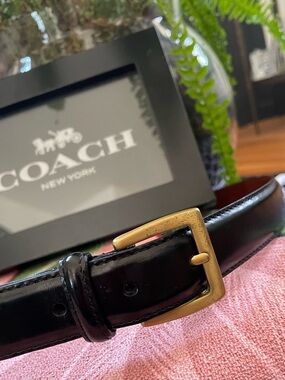 Coach Black Leather Belt with Solid Brass Buckle - Men’s/Women’s